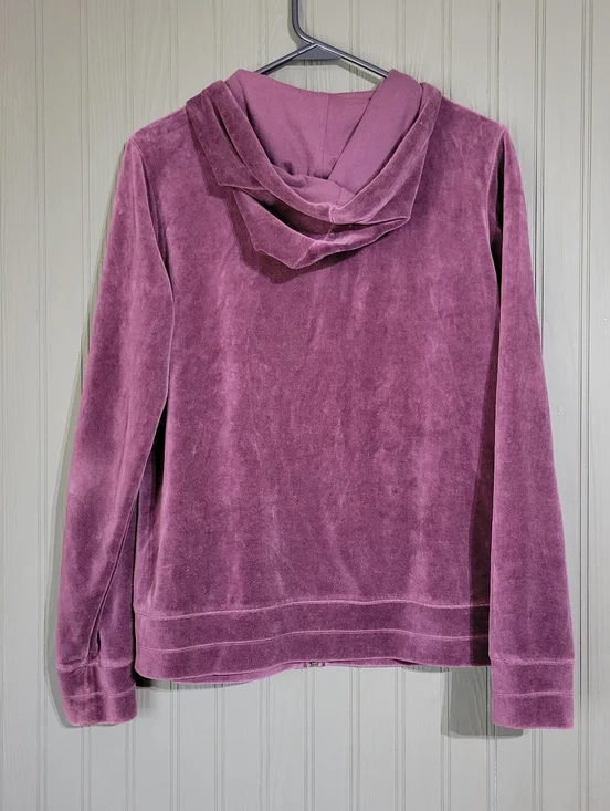 Eddie Bauer Velour Full Zip Hooded Sweatshirt Front Pocket Purple Women's Medium - Picture 2 of 7